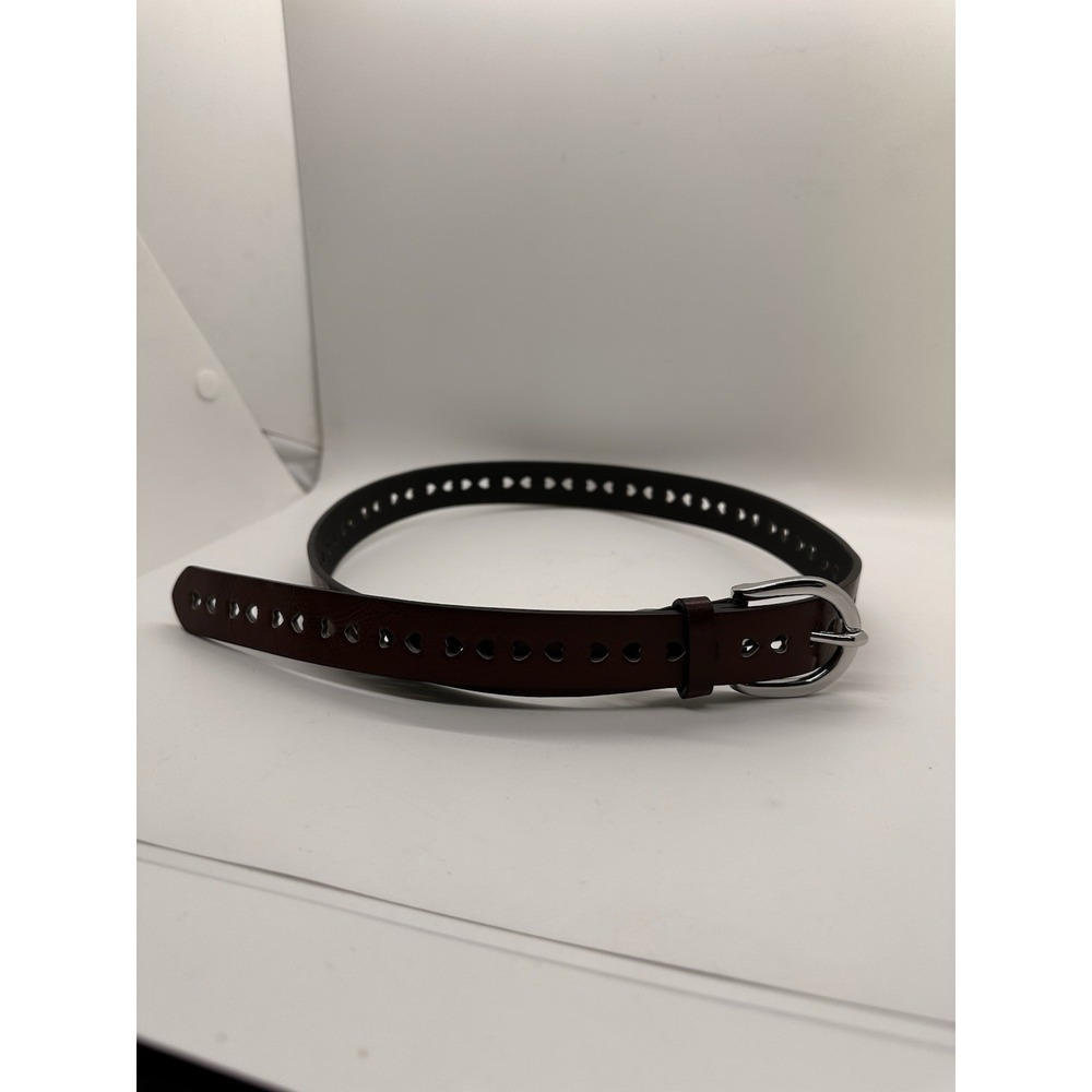 Target Brown Heart Cutout Belt Faux Leather Silver Buckle Women's Size M